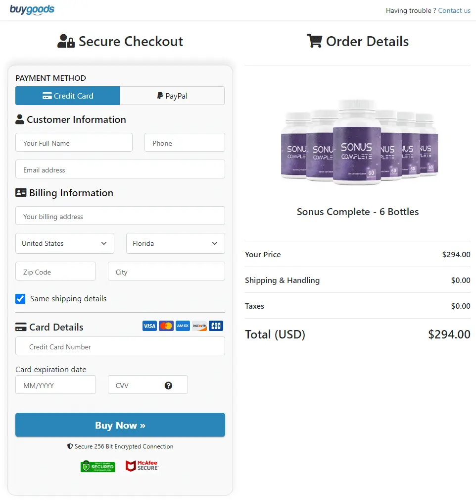 Sonus Complete order form